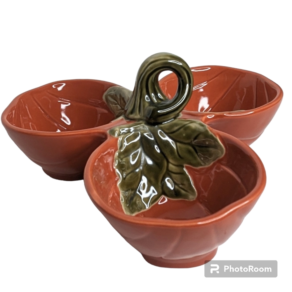 Better Homes 3 Section Divided Dish Orange Ceramic Pumpkins